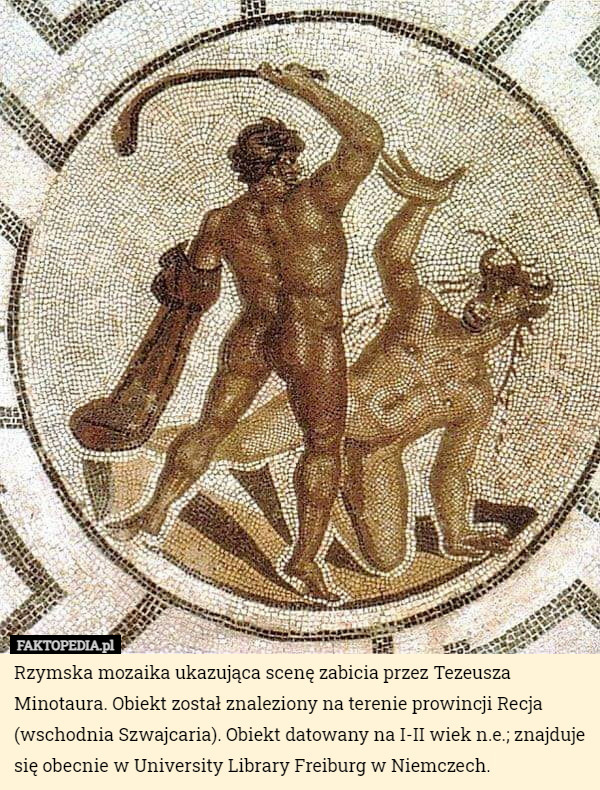 Rzymska mozaika ukazująca scenę zabicia przez Tezeusza Minotaura. Obiekt...