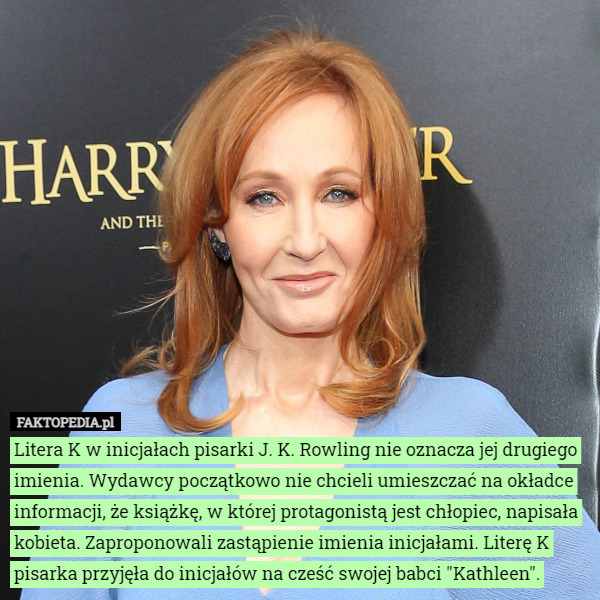 Litera K w inicjałach pisarki J. K. Rowling nie oznacza jej...