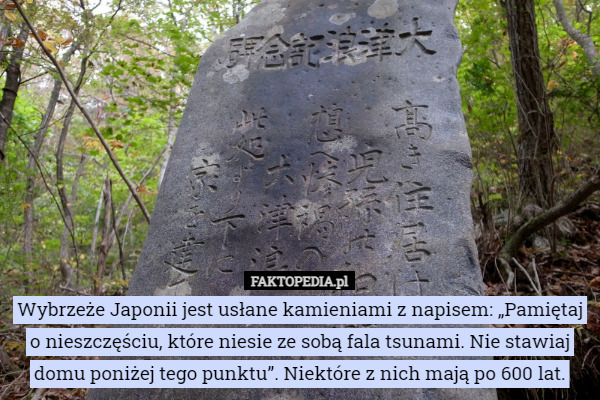 Wybrzeże Japonii jest usłane kamieniami z napisem: „Pamiętaj o nieszczęściu...