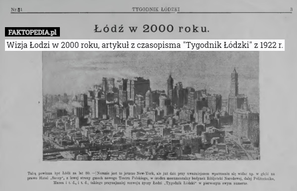 Wizja Łodzi w 2000 roku, czasopismo "Tygodnik Łódzki" z 1922 roku