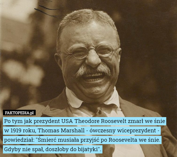 Po tym jak prezydent USA Theodore Roosevelt zmarł we śnie w 1919 roku...