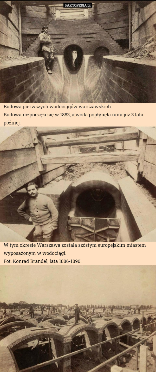 Budowa pierwszych wodociągów warszawskich.Budowa rozpoczęła się w 1883.