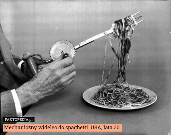 Mechaniczny widelec do spaghetti. USA, lata 30.