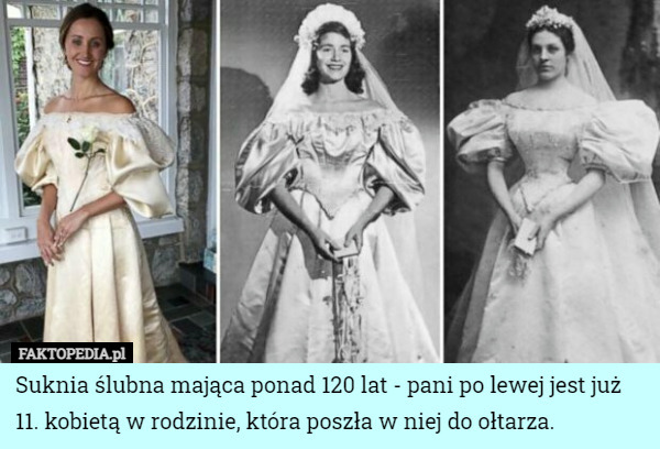 Suknia ślubna mająca ponad 120 lat - pani po lewej jest już 11. kobietą...