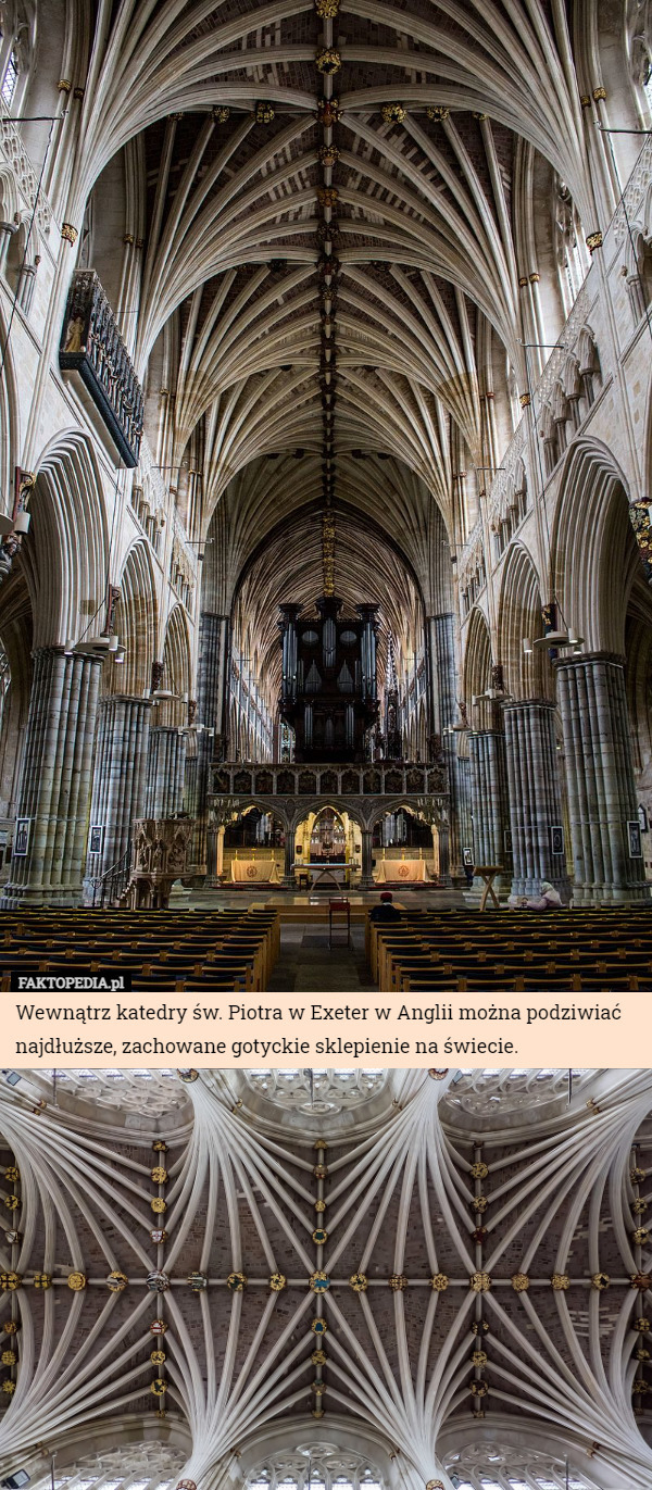 Wewnątrz katedry św. Piotra w Exeter w Anglii można podziwiać najdłuższe...