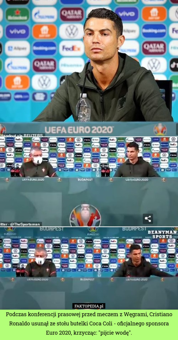 Podczas konferencji prasowej przed meczem z Węgrami, Cristiano Ronaldo usunął