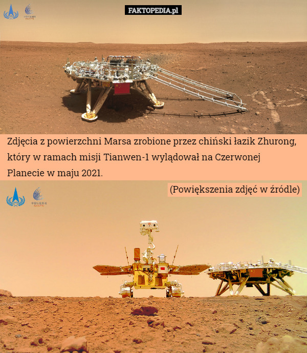 Zdjęcia z powierzchni Marsa zrobione przez chiński łazik Zhurong, który...