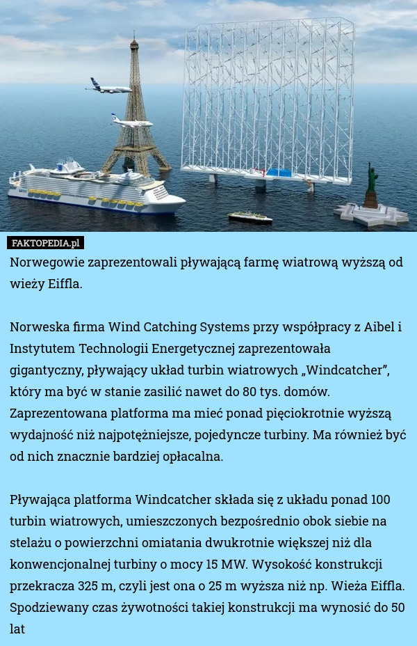 Norwegowie zaprezentowali pływającą farmę wiatrową wyższą od wieży Eiffla.