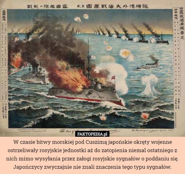 W czasie bitwy morskiej pod Cuszimą japońskie okręty wojenne ostrzeliwały...