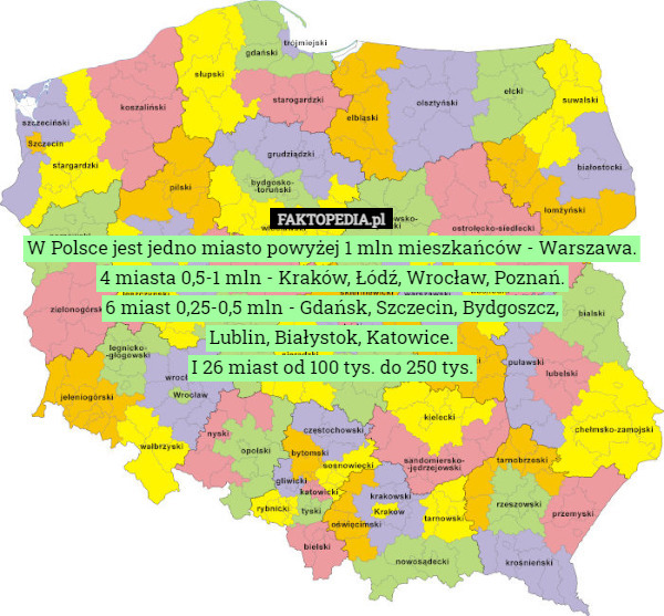 W Polsce jest jedno miasto powyżej 1 mln mieszkańców - Warszawa. 4 miasta...