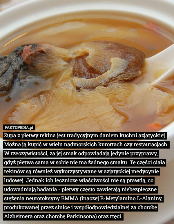 Zupa z płetwy rekina jest tradycyjnym daniem kuchni azjatyckiej. Można ją...