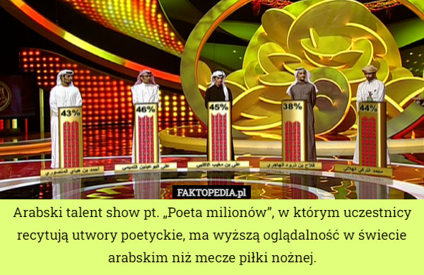 Arabski talent show pt. „Poeta milionów”, w którym uczestnicy recytują utwory...