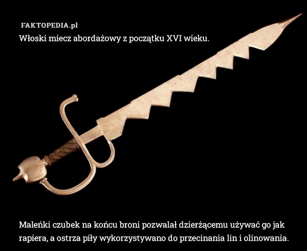Włoski miecz abordażowy z początku XVI wieku.Maleńki czubek