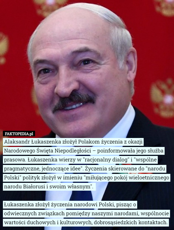 Alaksandr Łukaszenka złożył Polakom życzenia z okazji Narodowego Święta...