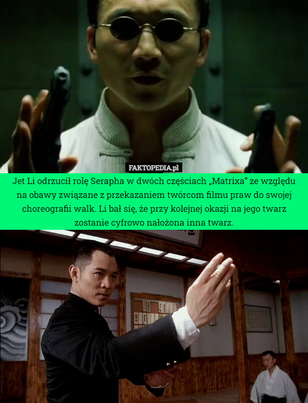 Jet Li odrzucił rolę Serapha w dwóch częściach „Matrixa” ze względu na obawy...