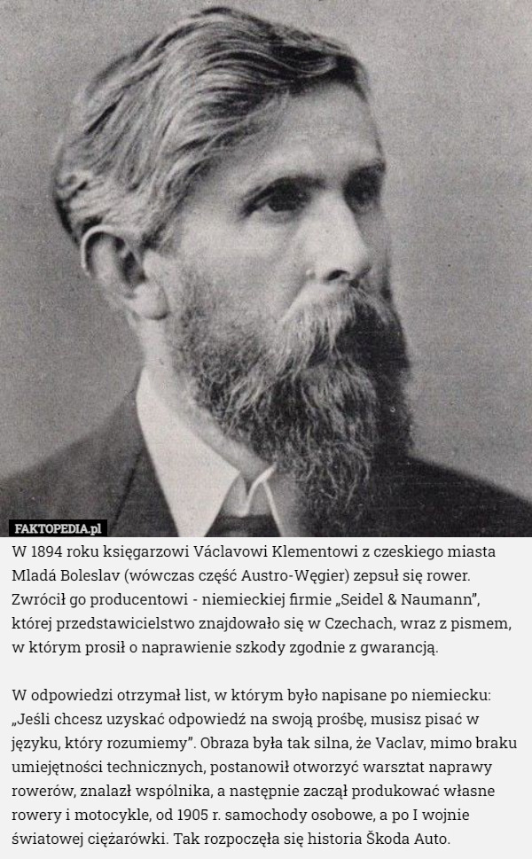 W 1894 roku księgarzowi Václavowi Klementowi z czeskiego miasta Mladá Boleslav...