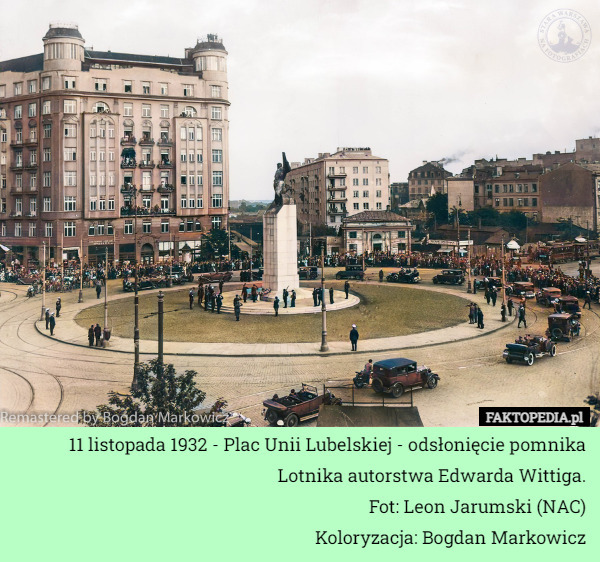 11 listopada 1932 - Plac Unii Lubelskiej - odsłonięcie pomnika Lotnika autorstwa