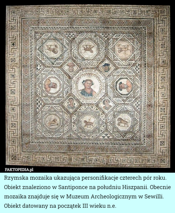 Rzymska mozaika ukazująca personifikacje czterech pór roku...