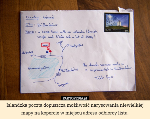 Islandzka poczta dopuszcza możliwość narysowania niewielkiej mapy na kopercie...