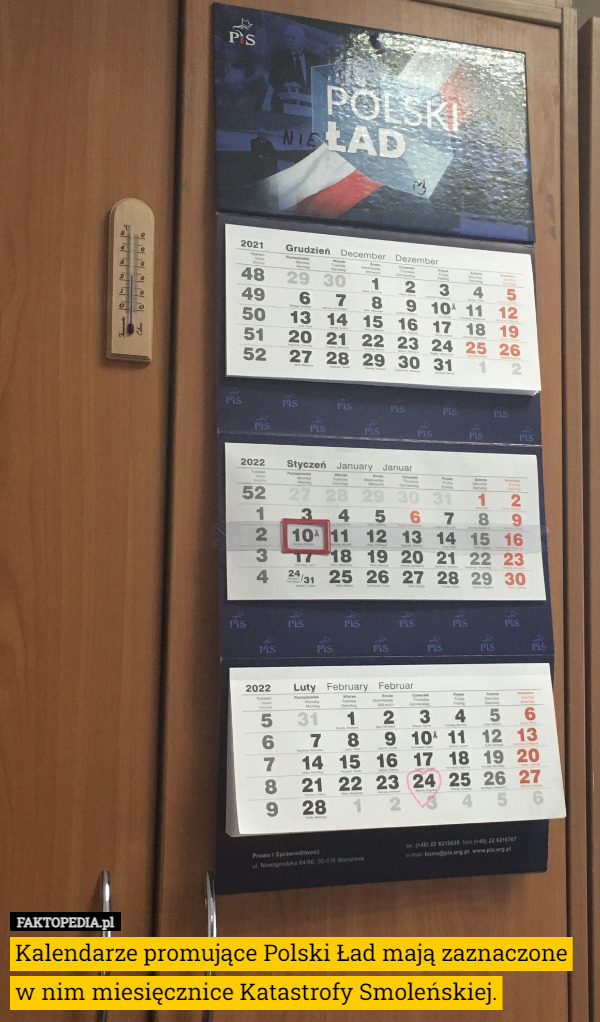 Kalendarze promujące Polski Ład mają zaznaczone w nim miesięcznice Katastrofy...