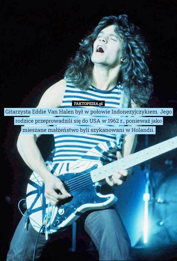 Gitarzysta Eddie Van Halen był w połowie Indonezyjczykiem. Jego rodzice...