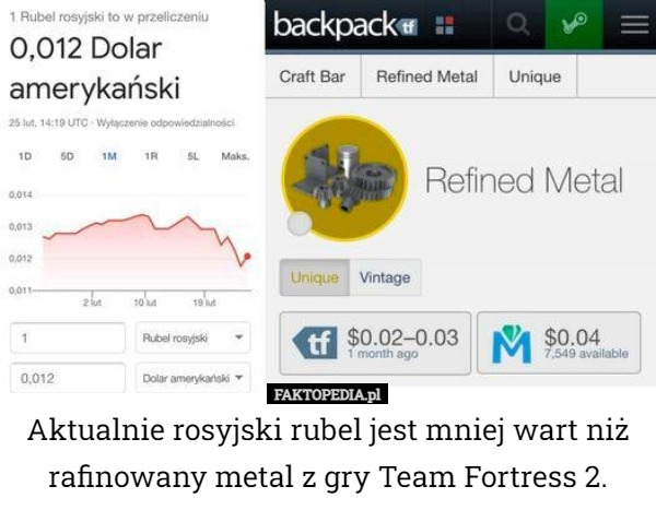 Aktualnie rosyjski rubel jest mniej wart niż rafinowany metal z gry Team...
