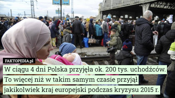 W ciągu 4 dni Polska przyjęła ok. 200 tys. uchodźców. To więcej niż w takim...