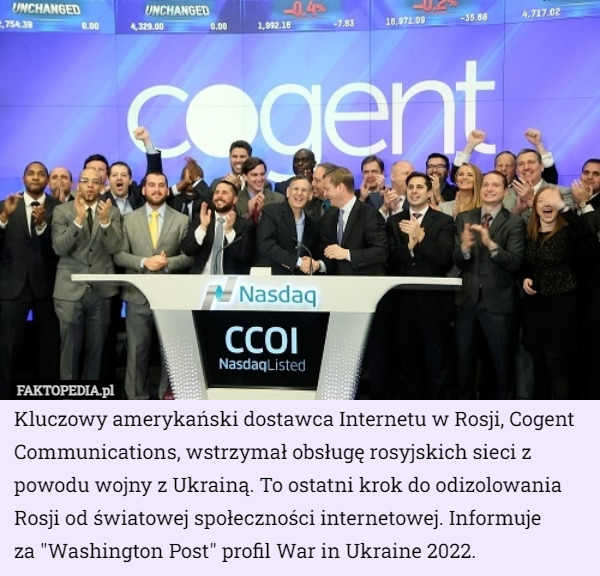 Kluczowy amerykański dostawca Internetu w Rosji, Cogent Communications...