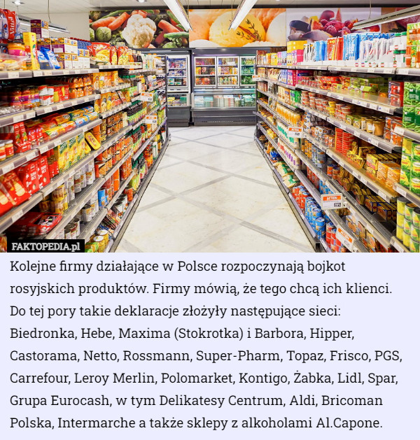 Kolejne firmy działające w Polsce rozpoczynają bojkot rosyjskich produktów...