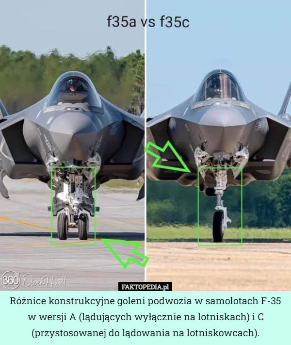 Różnice konstrukcyjne goleni podwozia w samolotach F-35 w wersji A (lądujących...