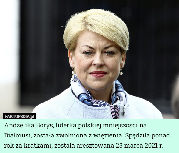Andżelika Borys, liderka polskiej mniejszości na Białorusi, została zwolniona...