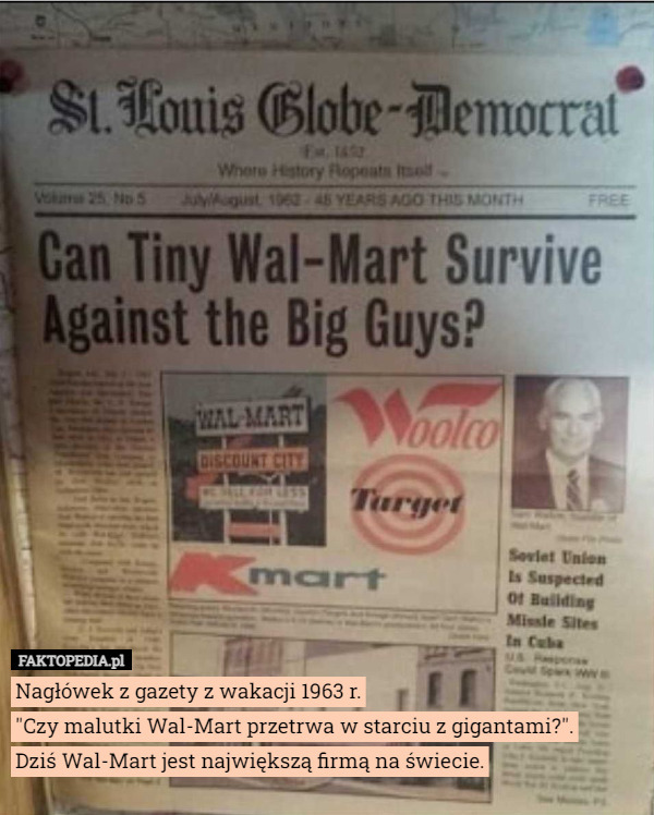 Nagłówek z gazety z wakacji 1963 r.
"Czy malutki Wal-Mart przetrwa
