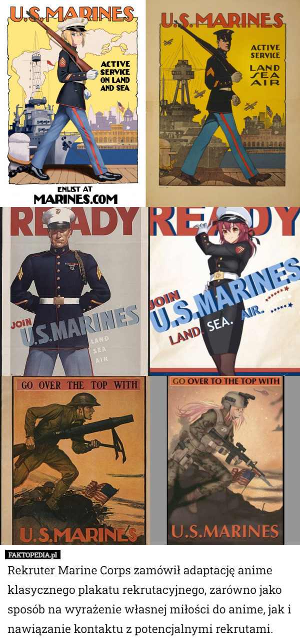 Rekruter Marine Corps zamówił adaptację anime klasycznego plakatu rekrutacyjnego...