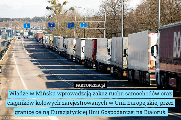 Władze w Mińsku wprowadzają zakaz ruchu samochodów oraz ciągników kołowych...