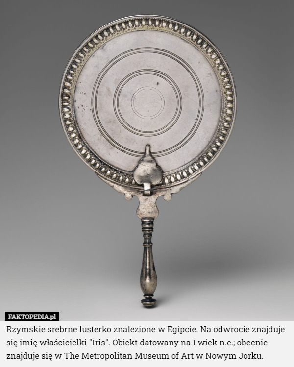 Rzymskie srebrne lusterko znalezione w Egipcie. Na odwrocie znajduje się...