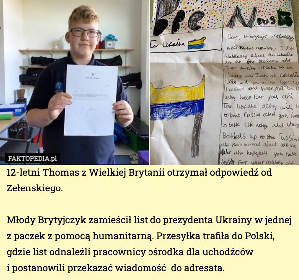 12-letni Thomas z Wielkiej Brytanii otrzymał odpowiedź od Zełenskiego.
