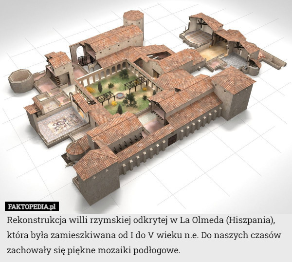 Rekonstrukcja willi rzymskiej odkrytej w La Olmeda (Hiszpania), która była