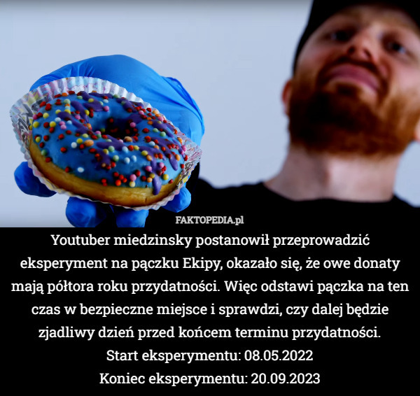 Youtuber miedzinsky postanowił przeprowadzić eksperyment na pączku Ekipy,