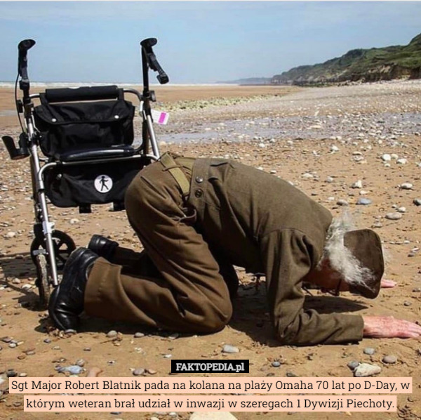 Sgt Major Robert Blatnik pada na kolana na plaży Omaha 70 lat po D-Day...