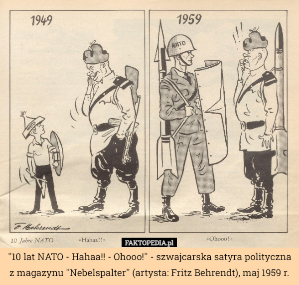 ''10 lat NATO - Hahaa!! - Ohooo!'' - szwajcarska kreskówka