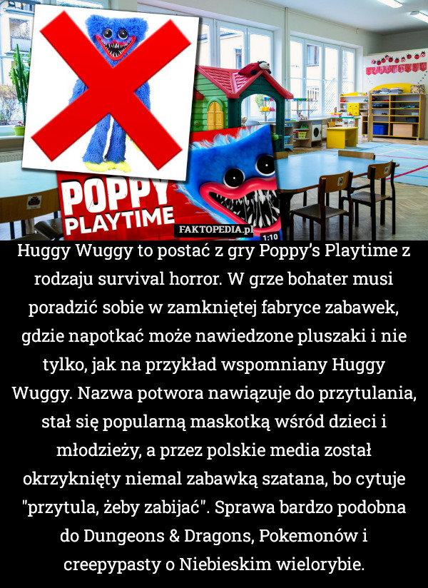 Huggy Wuggy to postać z gry Poppy’s Playtime z rodzaju survival horror.