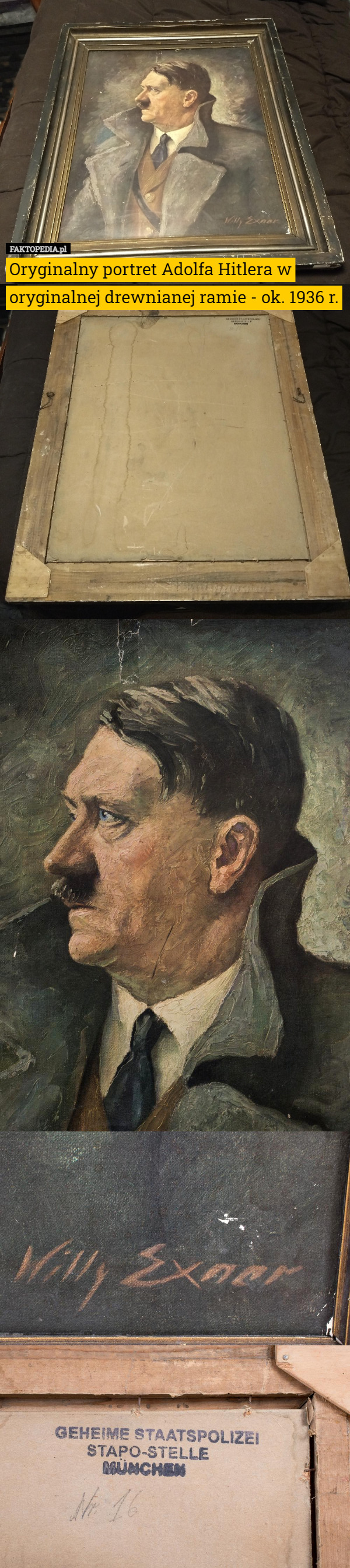 Oryginalny portret Adolfa Hitlera w oryginalnej drewnianej ramie - ok. 1936...