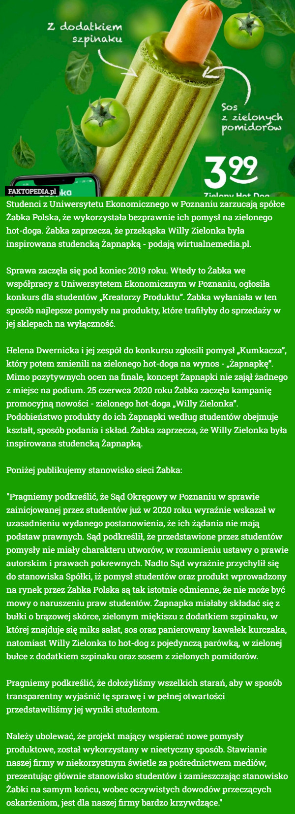 Studenci z Uniwersytetu Ekonomicznego w Poznaniu zarzucają spółce Żabka...