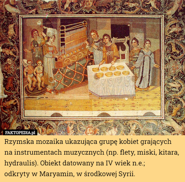 Rzymska mozaika ukazująca grupę kobiet grających na instrumentach...