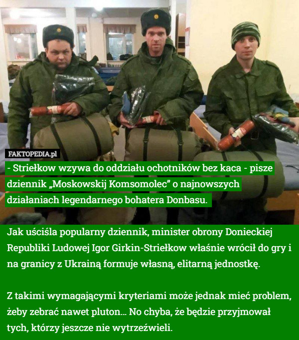 - Striełkow wzywa do oddziału ochotników bez kaca - pisze dziennik „Moskowskij