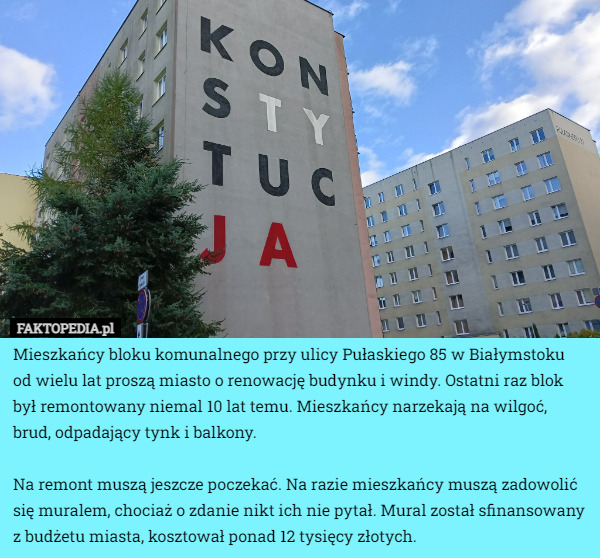 Mieszkańcy bloku komunalnego przy ulicy Pułaskiego 85 w Białymstoku od wielu...
