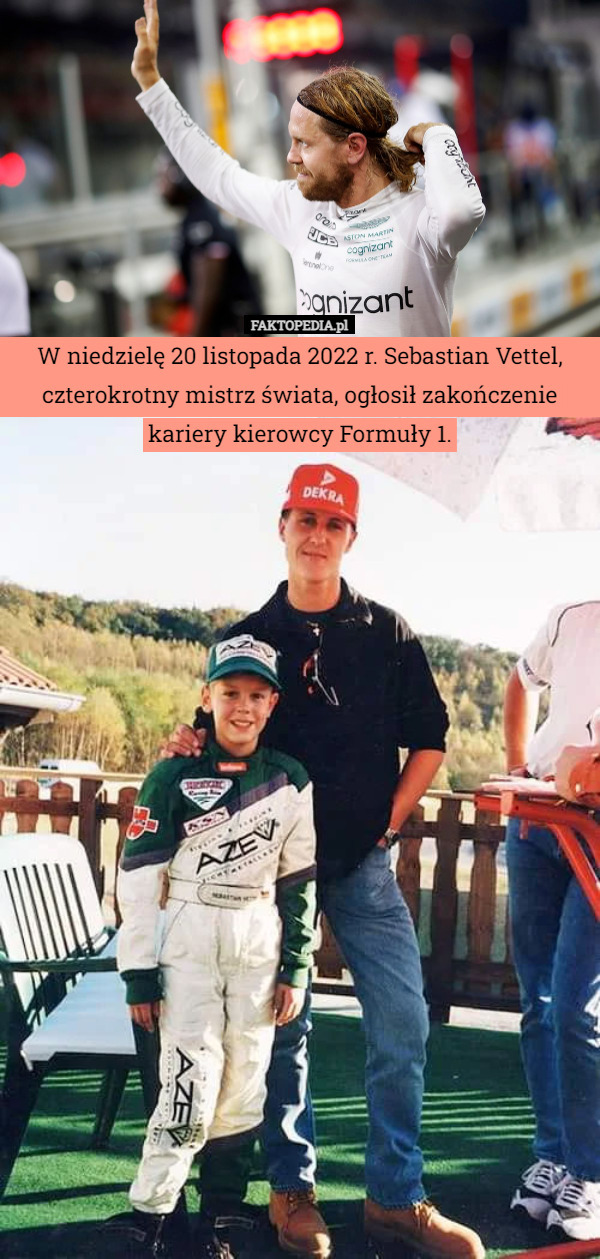 W niedzielę 20 listopada 2022 r. Sebastian Vettel ogłosił zakończenie kariery...