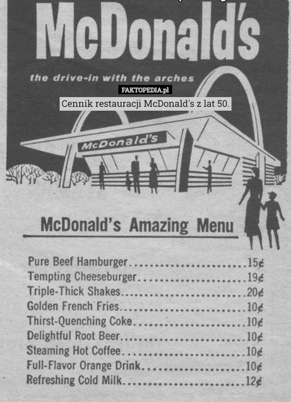 Cennik restauracji McDonald's z lat 50.