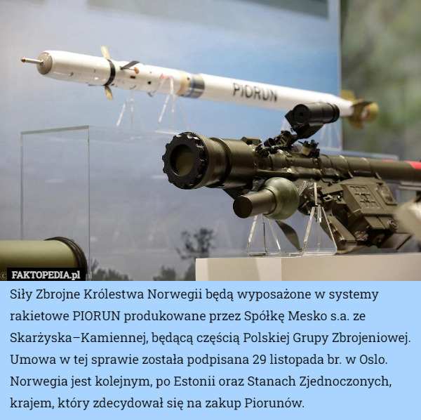 Siły Zbrojne Królestwa Norwegii będą wyposażone w systemy rakietowe PIORUN...