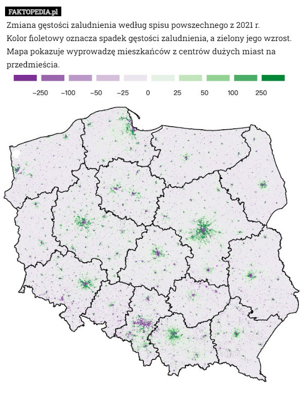 Zmiana gęstości zaludnienia według spisu powszechnego z 2021 r.
Kolor fioletowy